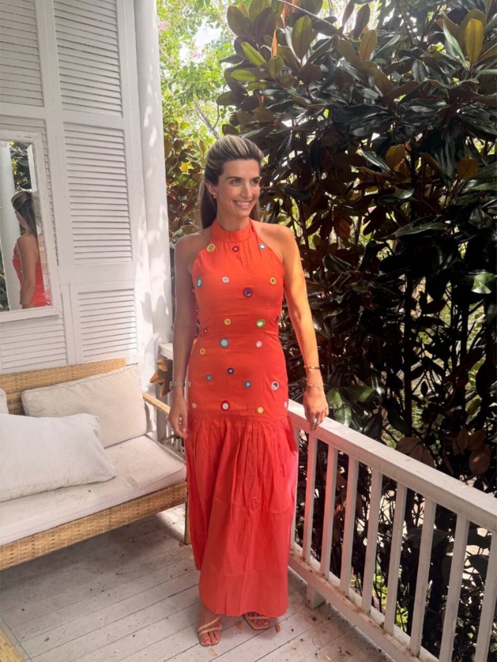 Chakeris Tangerine Silk Adele Mirror Halter Maxi Dress XS